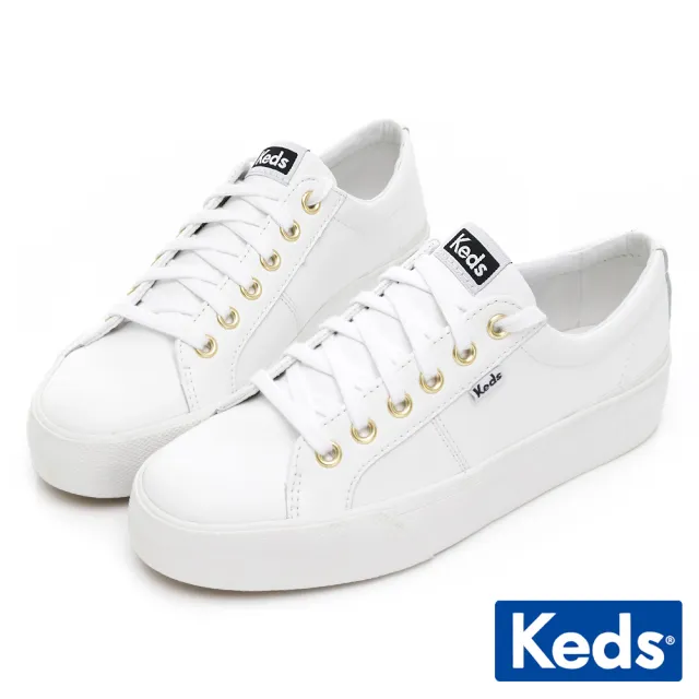 【Keds】JUMP KICK DUO 簡約運動風皮革厚底鞋-白(9211W123212)