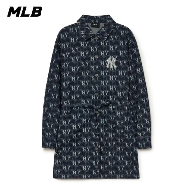 【MLB】女版牛仔丹寧長版襯衫 連身裙 CUBE MONOGRAM系列 紐約洋基隊(3FDDM0734-50NYD)