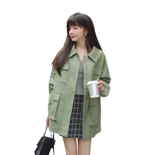 【米蘭精品】皮衣外套休閒夾克(PU皮口袋工裝風寬鬆女外套3色74gt5)
