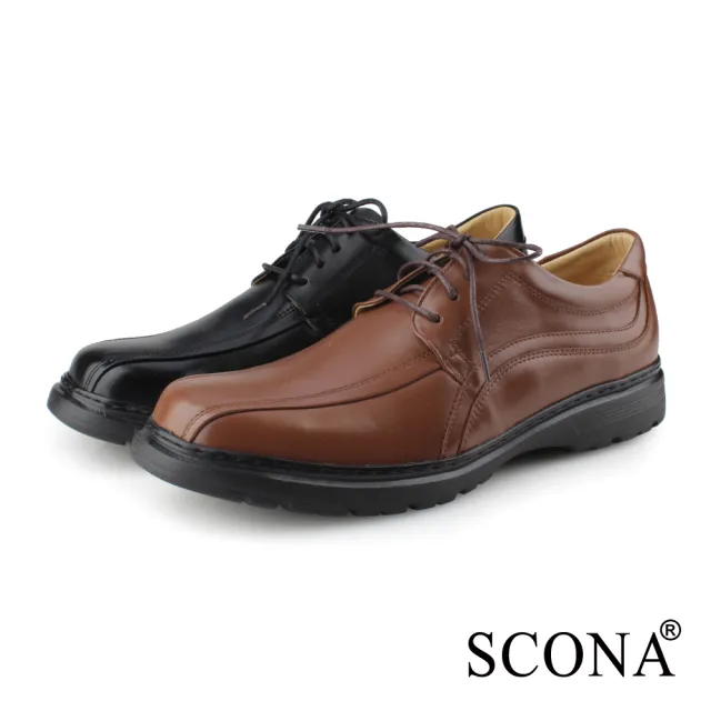 【SCONA 蘇格南】全真皮 輕量Q彈綁帶商務鞋(咖啡色 0880-2)