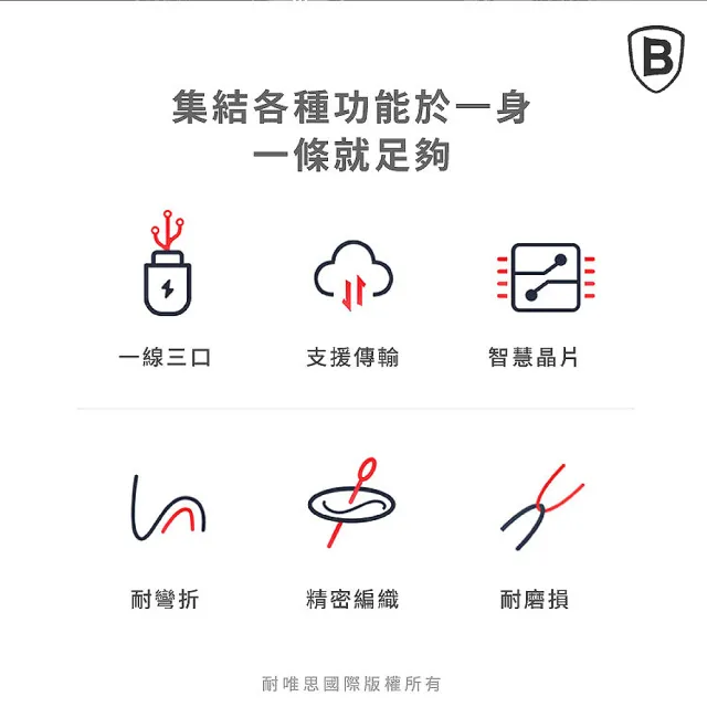 【BASEUS】倍思 3.5A極速一拖三充電線 Micro+Lightning+Type-C 120公分(三合一充電線)