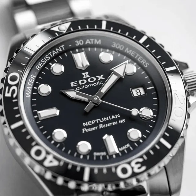 【EDOX 伊度】Neptunian 海神 68H超動能300米潛水機械錶-黑/42mm(E80801.3NM.NIN)