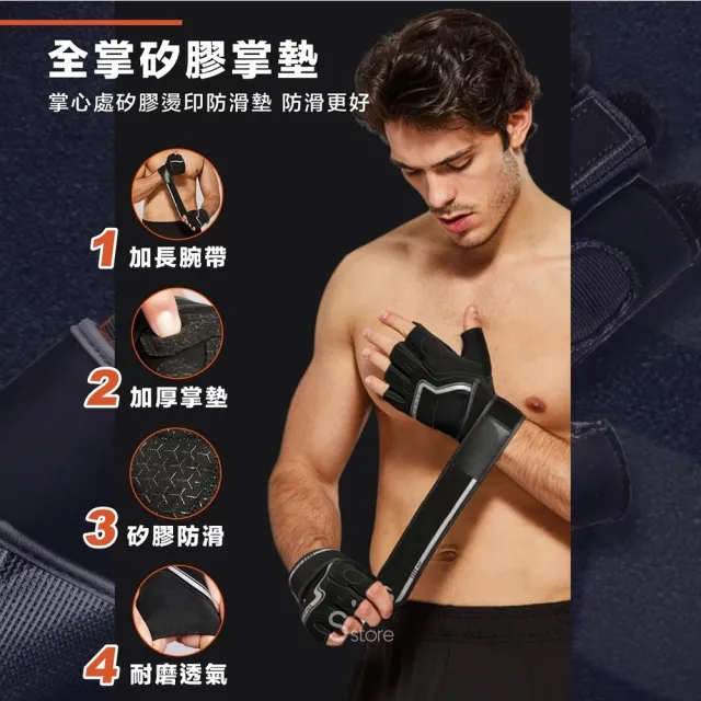 【S-SportPlus+】健身手套 運動手套 半指手套(護腕 重訓手套 健身護腕 重量訓練 拳擊 透氣 耐磨 登山)