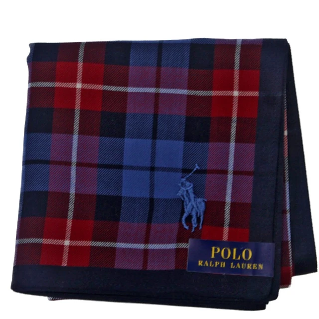 RALPH LAUREN POLO 紳士款純棉方型帕領巾(紅藍格紋)