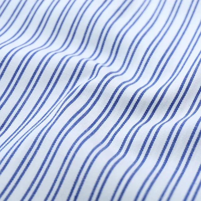【ROBERTA 諾貝達】清爽休閒 合身版 條紋長袖襯衫(藍色)
