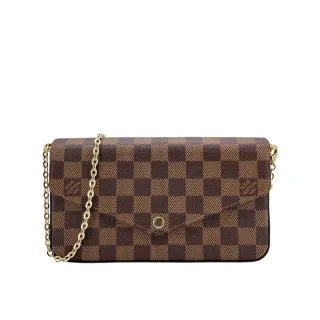 【Louis Vuitton 路易威登】Felicie Pochette Damier 帆布鍊帶斜揹/手拿包(N40492-咖)