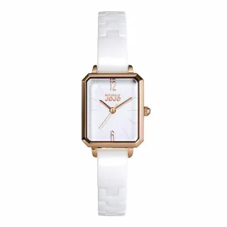 【NATURALLY JOJO】優雅簡約方形都會陶瓷腕錶-JO96991-80R(白色x玫瑰金/20mm)