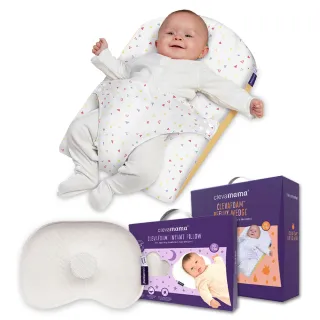 【ClevaMama】嬰兒靠墊-三角形+ 防扁頭新生兒枕  0-6個月適用(寶寶枕頭 透氣枕頭)