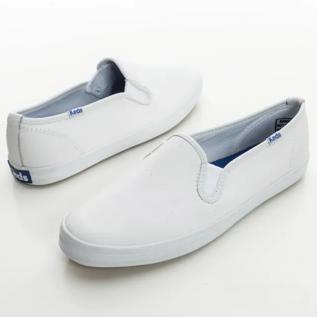 【Keds】CHAMPION SLIP ON 經典皮革休閒小白鞋-白(9191W110018)