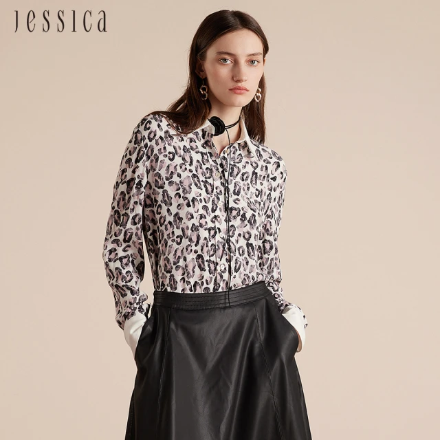 【JESSICA】個性百搭豹紋雪紡長袖襯衫J30467