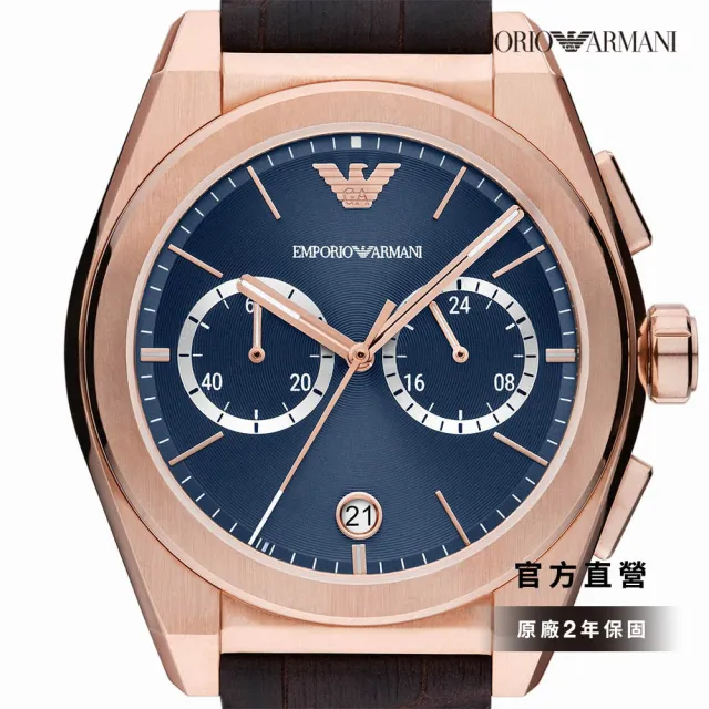 EMPORIO ARMANI 官方直營】Federico 爵士撞色雙眼日曆手錶棕色真皮錶帶