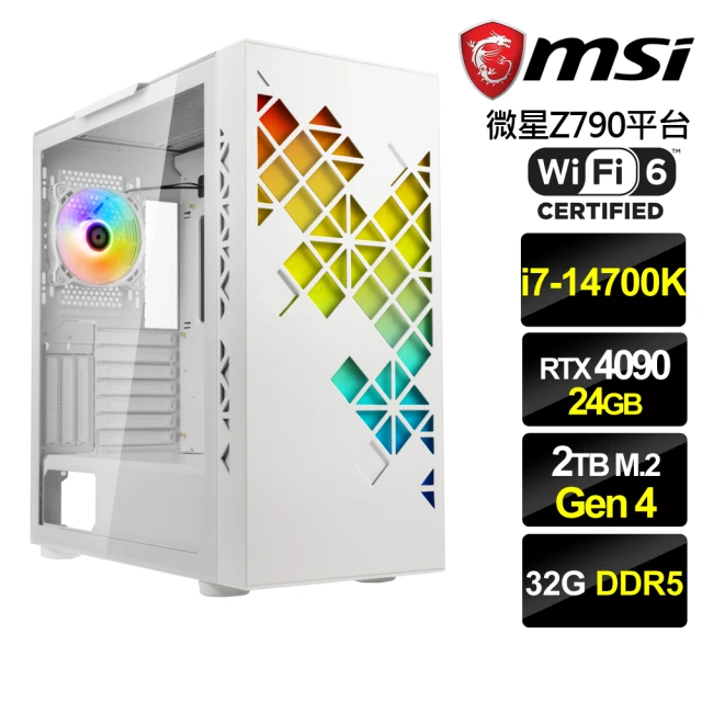 微星平台 i7二十核GeForce RTX 4090{光影聖帝}電競機(i7-14700K/Z790/32G/2TB)