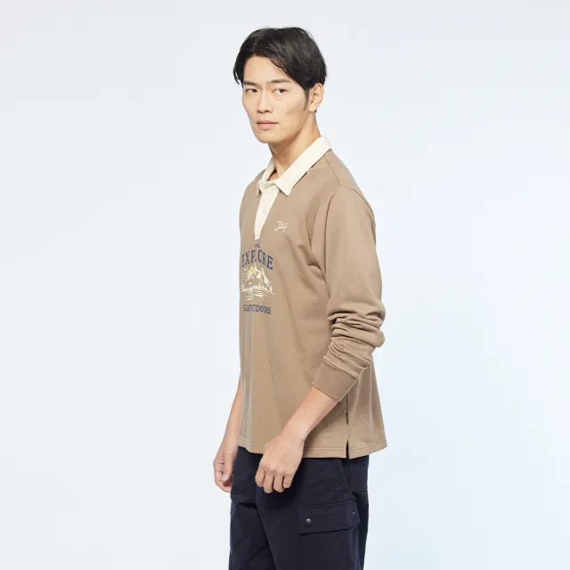 【JEEP】男裝 山岳圖騰印花長袖POLO衫(咖啡色)