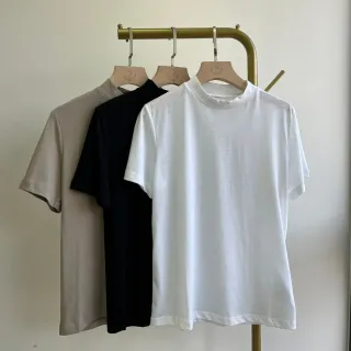 【MANI 瑪尼】韓版 小高領短袖T恤-三色 黑色.白色.橄欖綠色(T恤)