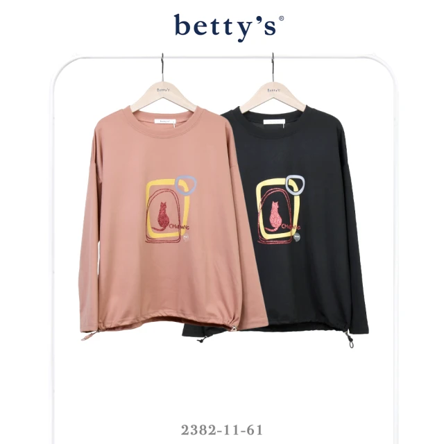betty’s 貝蒂思 亮粉貓咪印花抽繩長袖T-shirt(共二色)