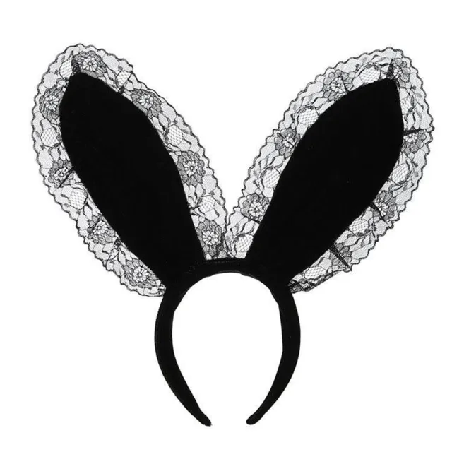【Emi 艾迷】萬聖節 性感 兔女郎 黑色蕾絲網紗 貓耳 兔耳朵 派對 髮箍