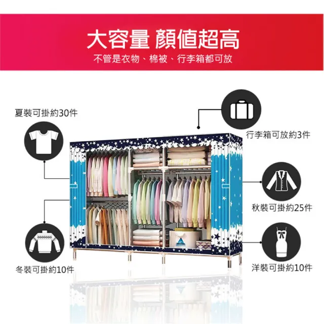 【VENCEDOR】 加寬加大管徑窗簾式組合布衣櫥-2.1米 (鐵架/收納/櫃子/電器櫃/層架/簽到)