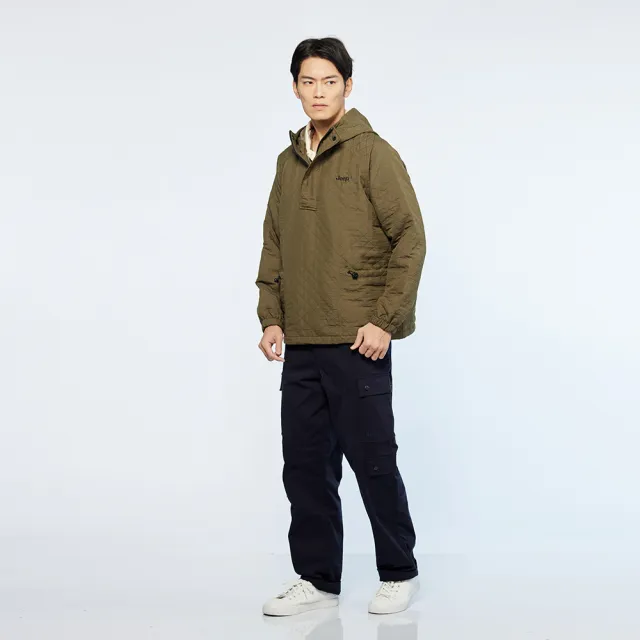 【JEEP】男裝 菱紋工裝連帽衝鋒外套(綠色)