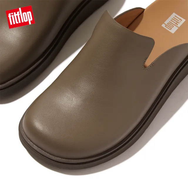 【FitFlop】GEN-FF LEATHER MULES經典舒適木屐鞋/穆勒鞋-女(灰褐色)