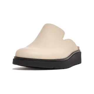 【FitFlop】GEN-FF LEATHER MULES經典舒適木屐鞋/穆勒鞋-女(白石黑色)