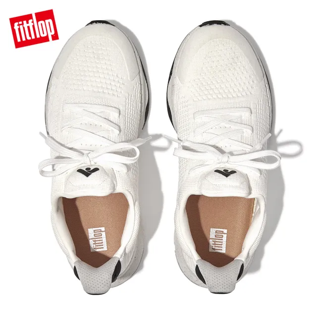 【FitFlop】VITAMIN FFX e01 KNIT SPORTS SNEAKERS運動風繫帶休閒鞋-女(都會白黑色)