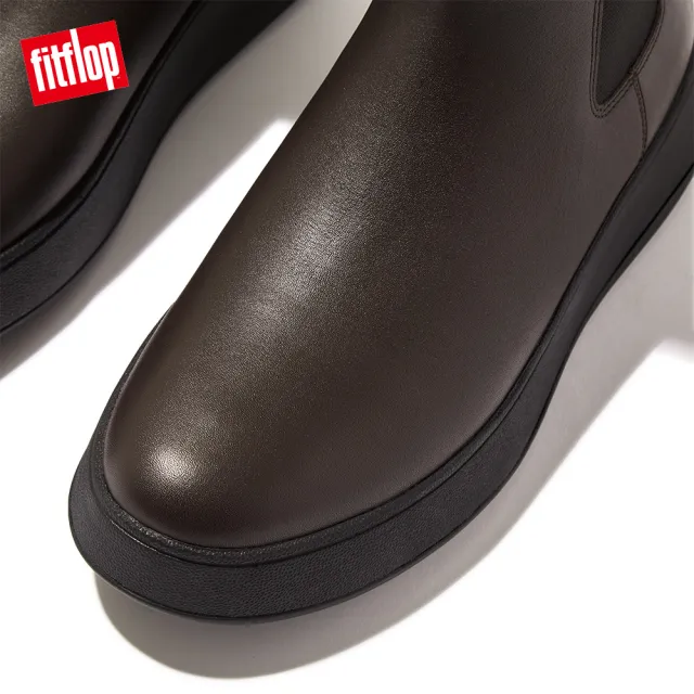 【FitFlop】F-MODE LEATHER FLATFORM HIGH CHELSEA BOOTS全皮革厚底中筒靴-女(巧克力棕)