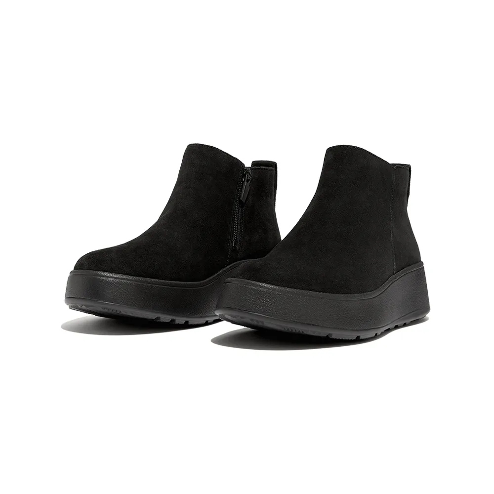 【FitFlop】F-MODE SUEDE FLATFORM ZIP ANKLE BOOTS絨面裸靴-女(靓黑色)