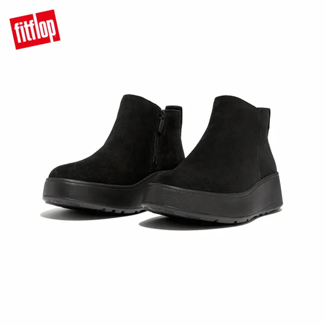 【FitFlop】F-MODE SUEDE FLATFORM ZIP ANKLE BOOTS絨面裸靴-女(靓黑色)