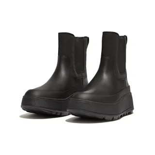 【FitFlop】F-MODE WATER-RESISTANT FLATFORM CHELSEA BOOTS異材質拼接厚底短靴(靓黑色)