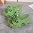 【HMH】厚底拖鞋 蝴蝶結拖鞋/氣質金屬扣緞面蝴蝶結造型厚底拖鞋(綠)