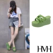 【HMH】厚底拖鞋 交叉拖鞋/寬版交叉帶編織造型厚底拖鞋(綠)