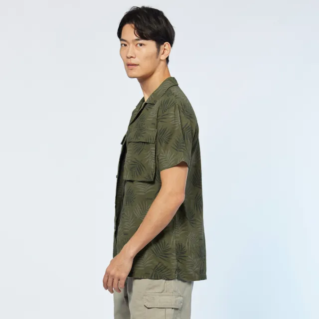 【JEEP】男裝 簡約夏日印花短袖襯衫(橄欖綠)