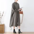 【ACheter】日系棉長版格子襯衫長袖系帶文藝復古襯衫連身裙洋裝#119907(灰)