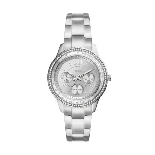 【FOSSIL 官方旗艦館】Stella Sport 都會多功能環鑽女錶 銀色不鏽鋼鍊帶 手錶 37MM ES5108