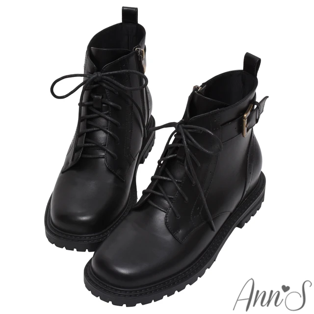 【Ann’S】貝里爾-綁帶造型6孔內增高平底短靴(黑)