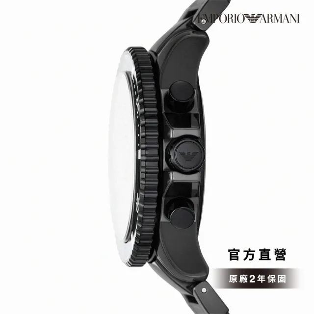 【EMPORIO ARMANI 官方直營】Diver 摩登暗黑三眼手錶 黑色陶瓷錶帶 43MM AR70010