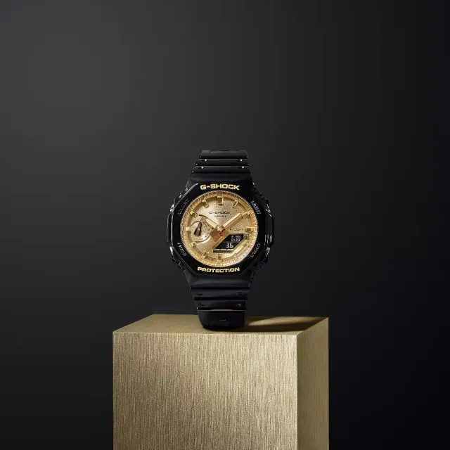 【CASIO 卡西歐】冷酷精緻金屬色彩八角形雙顯錶 45.4mm(GA-2100GB-1A)