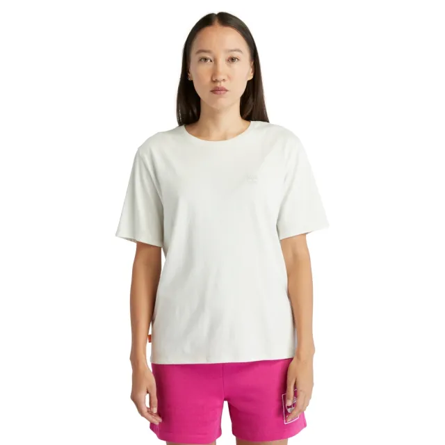 【Timberland】女款白色純棉短袖T恤(A6ATECM9)
