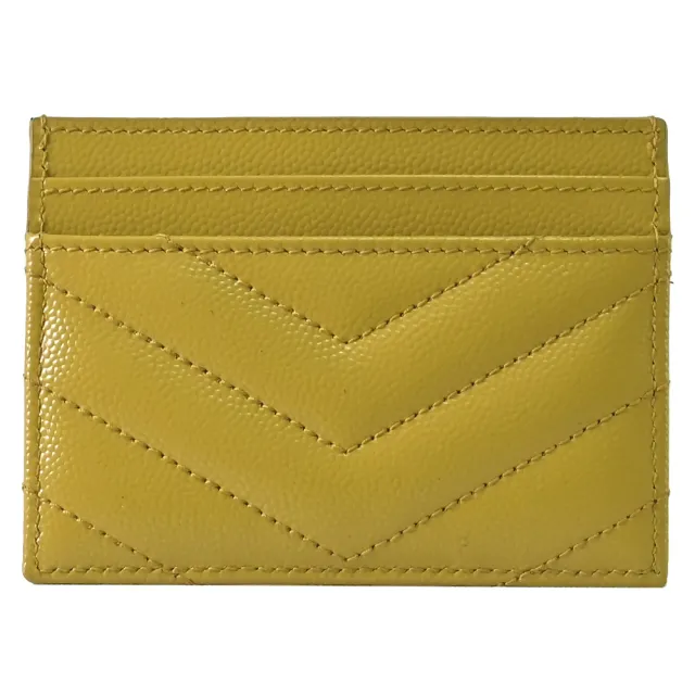 【YSL】金屬字母LOGO菱格V字紋信用卡名片夾(芥末黃)