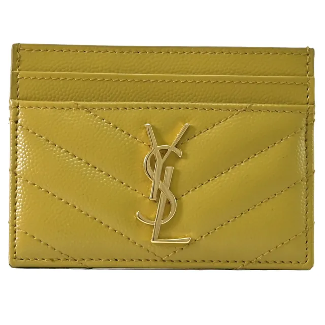 【YSL】金屬字母LOGO菱格V字紋信用卡名片夾(芥末黃)
