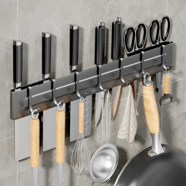 【SUNORO】無痕壁掛式刀架 廚房掛鉤收納架 工具刀具收納架 置物架 40cm