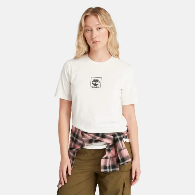 【Timberland】女款復古白印花Logo 短袖T恤(A69AWCM9)