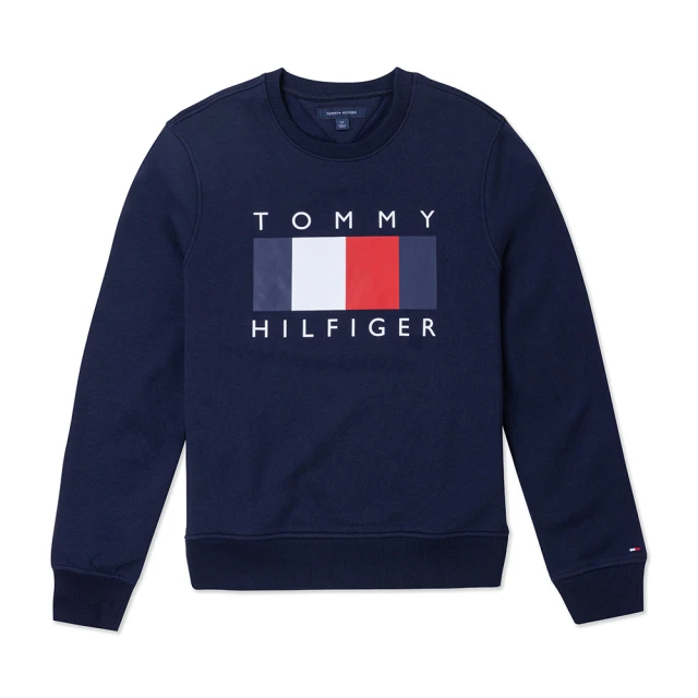 【Tommy Hilfiger】TOMMY 經典印刷大Logo大學T恤 上衣-深藍色(百搭爆款/可男女搭配/平輸品)