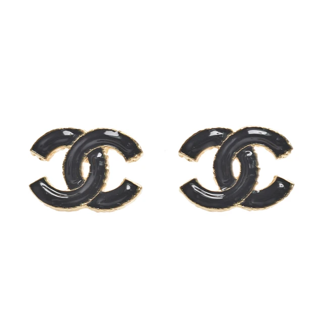 CHANEL 香奈兒 經典琺瑯雙C LOGO金色框邊造型穿式耳環(黑/金色64782-BLK-OR)