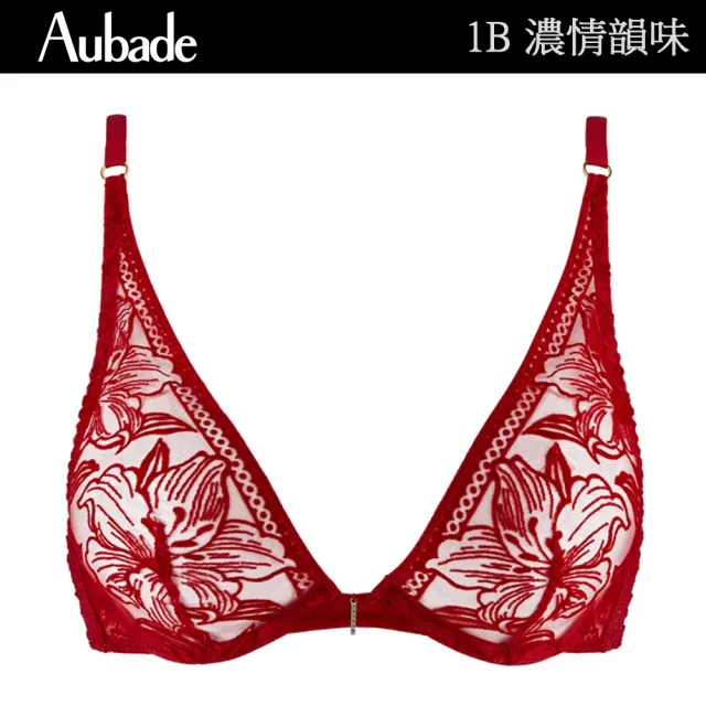 【Aubade】濃情韻味植絨花卉蕾絲水滴無襯內衣 無鋼圈內衣 性感內衣 法國進口 女內衣(1B-紅)