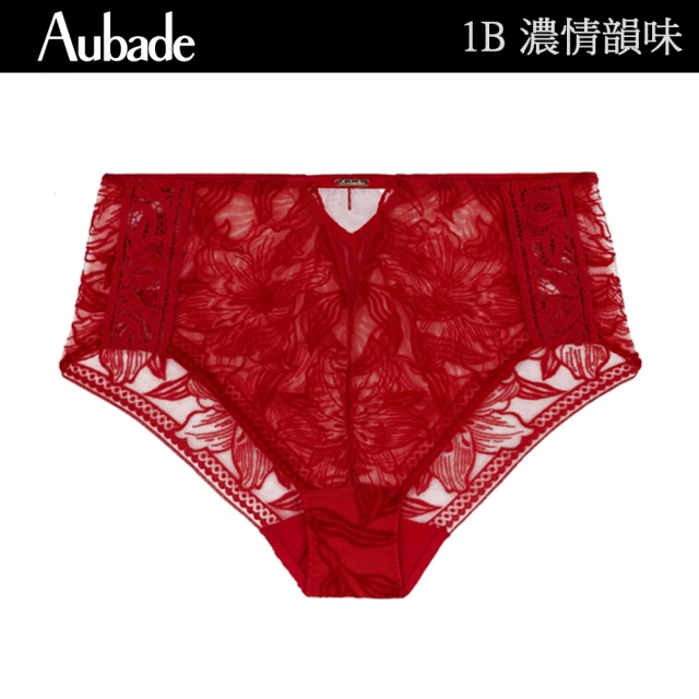 【Aubade】濃情韻味植絨花卉蕾絲高腰包褲 性感小褲 法國進口 女內褲(1B-紅)