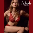 【Aubade】濃情韻味植絨花卉蕾絲高腰包褲 性感小褲 法國進口 女內褲(1B-紅)