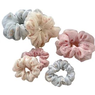 【89 zone】法式氣質網紗丸子頭 髮飾 頭飾 大腸髮圈 髮圈 髮束 2 入(不挑款/混色隨機出貨)