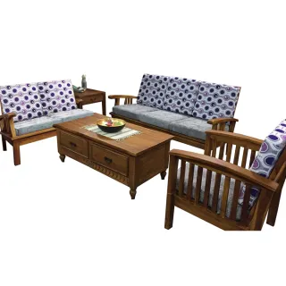 【吉迪市柚木家具】柚木簡約沙發組 HALI002ABCP 1+2+3(含坐墊 大小茶几為搭配示意圖 客廳組 木沙發)