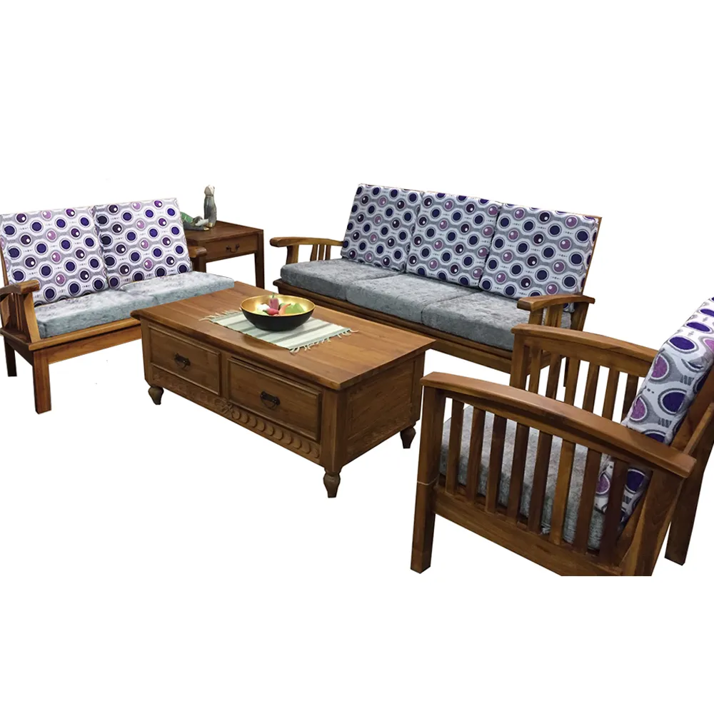 【吉迪市柚木家具】柚木簡約沙發組 HALI002ABCP 1+2+3(含坐墊 大小茶几為搭配示意圖 客廳組 木沙發)